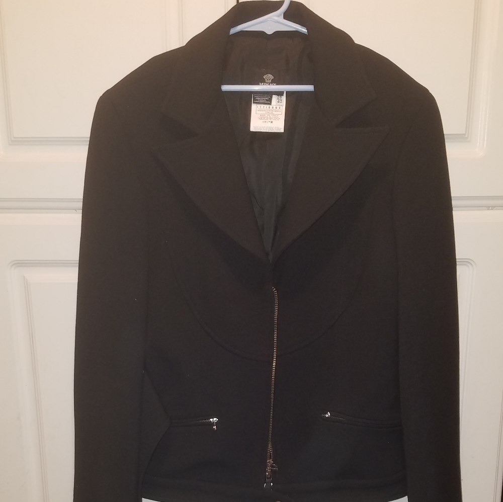Versace womens belted jacket blazer polyester